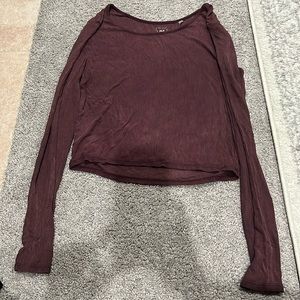 Me To We Brown Ribbed Long Sleeve Crop Top Size S